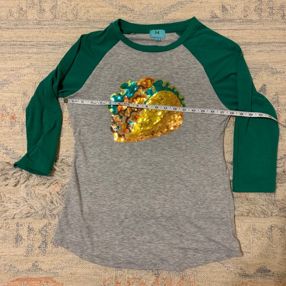 Sequin Taco Baseball Raglan Tee - Picture 3 of 5